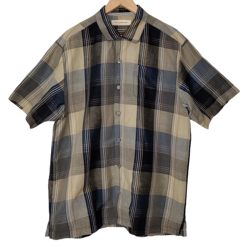 Tommy Bahama Plaid Linen Silk Casual Button Down Shirt